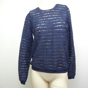 ANN TAYLOR Crochet Mesh Blouse Shirt Navy Blue XS